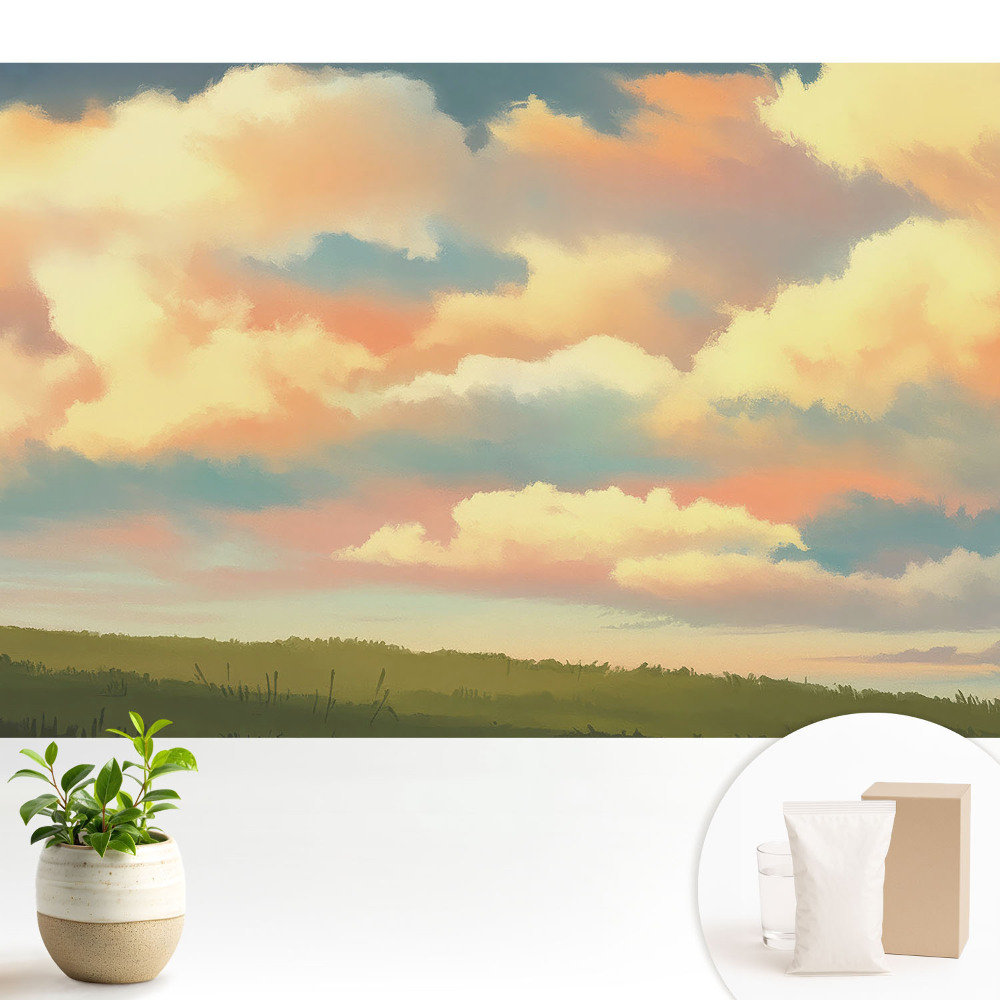 Impresie de pajiște cu nori pastelați