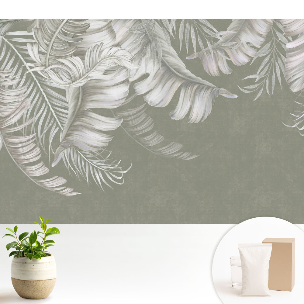 Frunze tropicale subtile pe un fundal gri