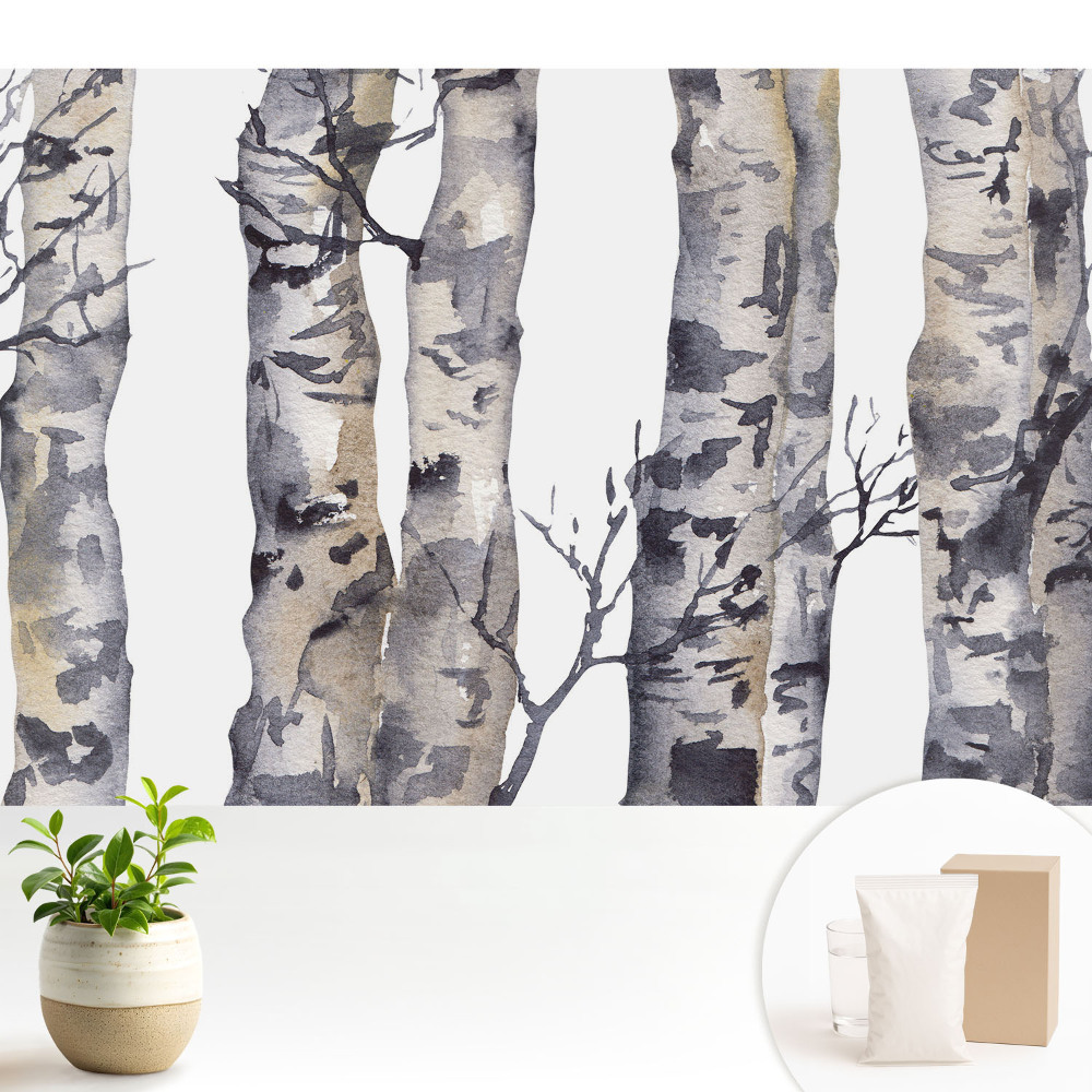 Trunchiuri de aspen gri în acuarelă