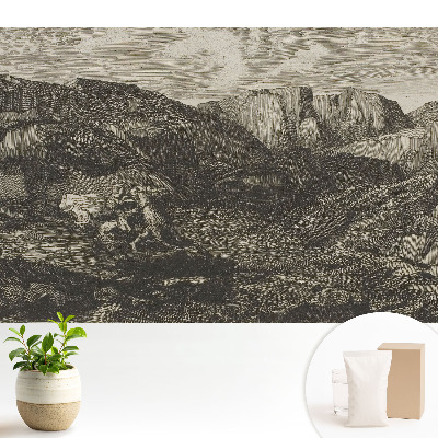 Peisaj montan cu călăreț, imprimat în stil clasic