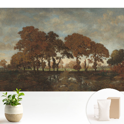 Copaci de toamnă într-un peisaj rustic