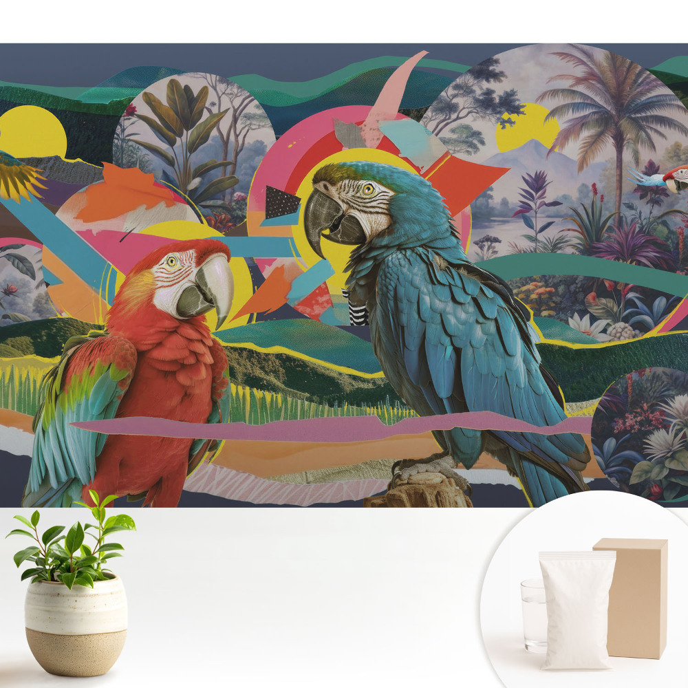 Papagali colorați într-un cadru tropical