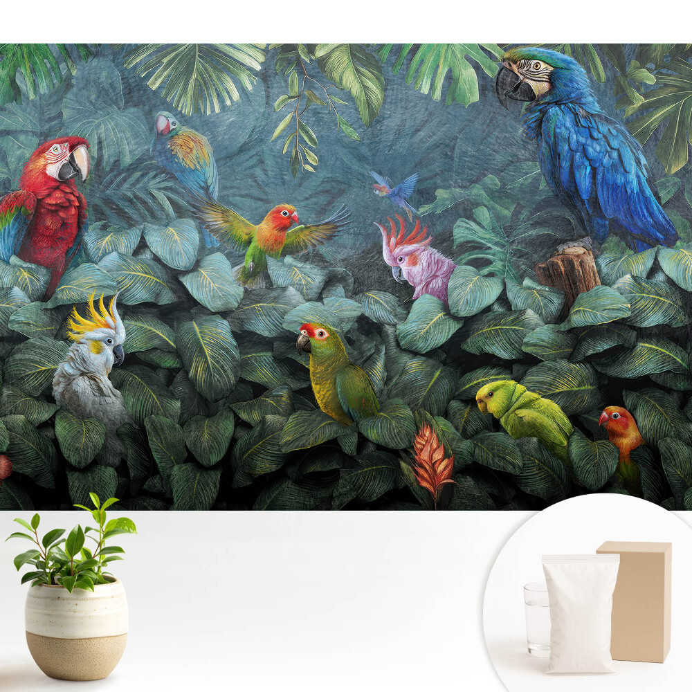 Papagali și frunze tropicale