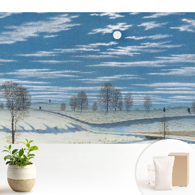 Un peisaj mohorât de iarnă sub lună