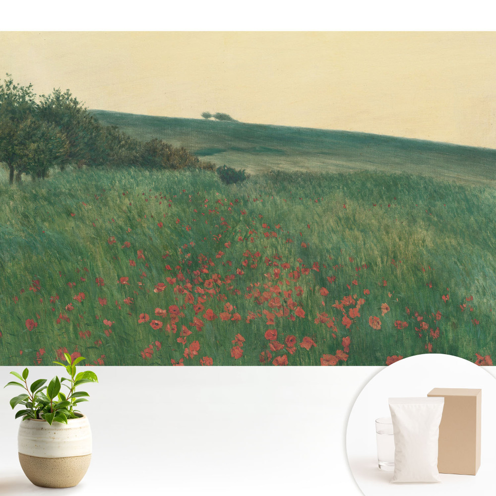 O pajiște rustică plină de maci și copaci