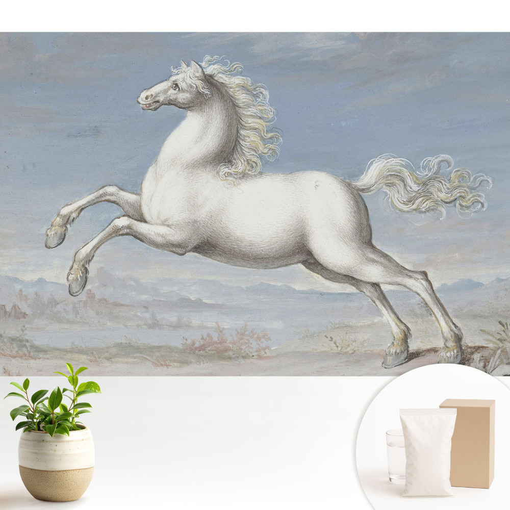 Un cal alb într-un salt dinamic