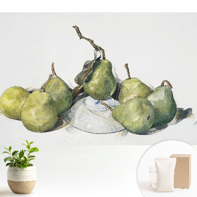 Pere pictate în acuarelă pe o farfurie