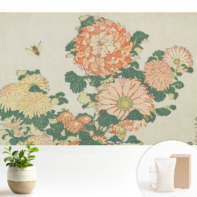 Flori de crizantemă în armonie cu albinele