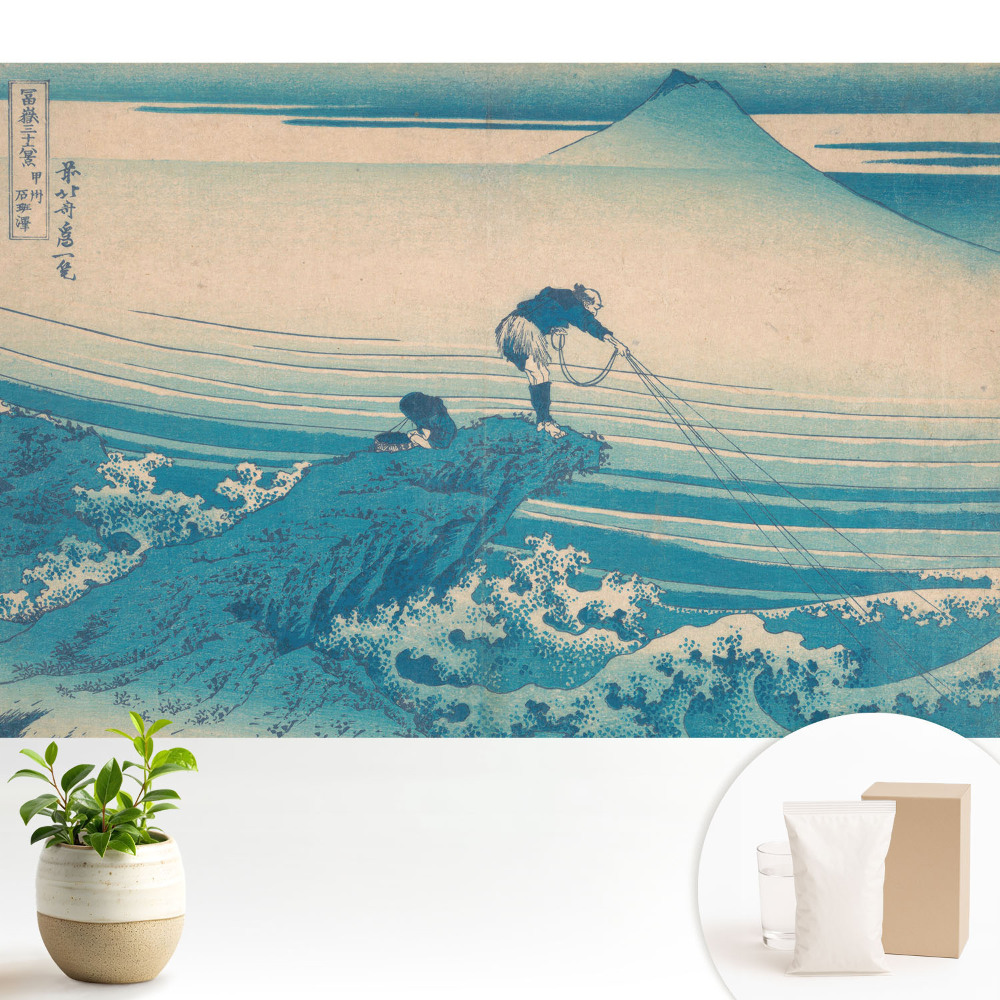 Pescari cu un munte în fundal.