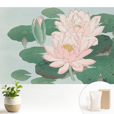 Flori de lotus pe frunze verzi