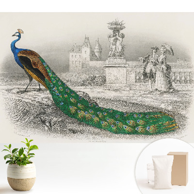 Un păun într-o grădină cu figuri baroce