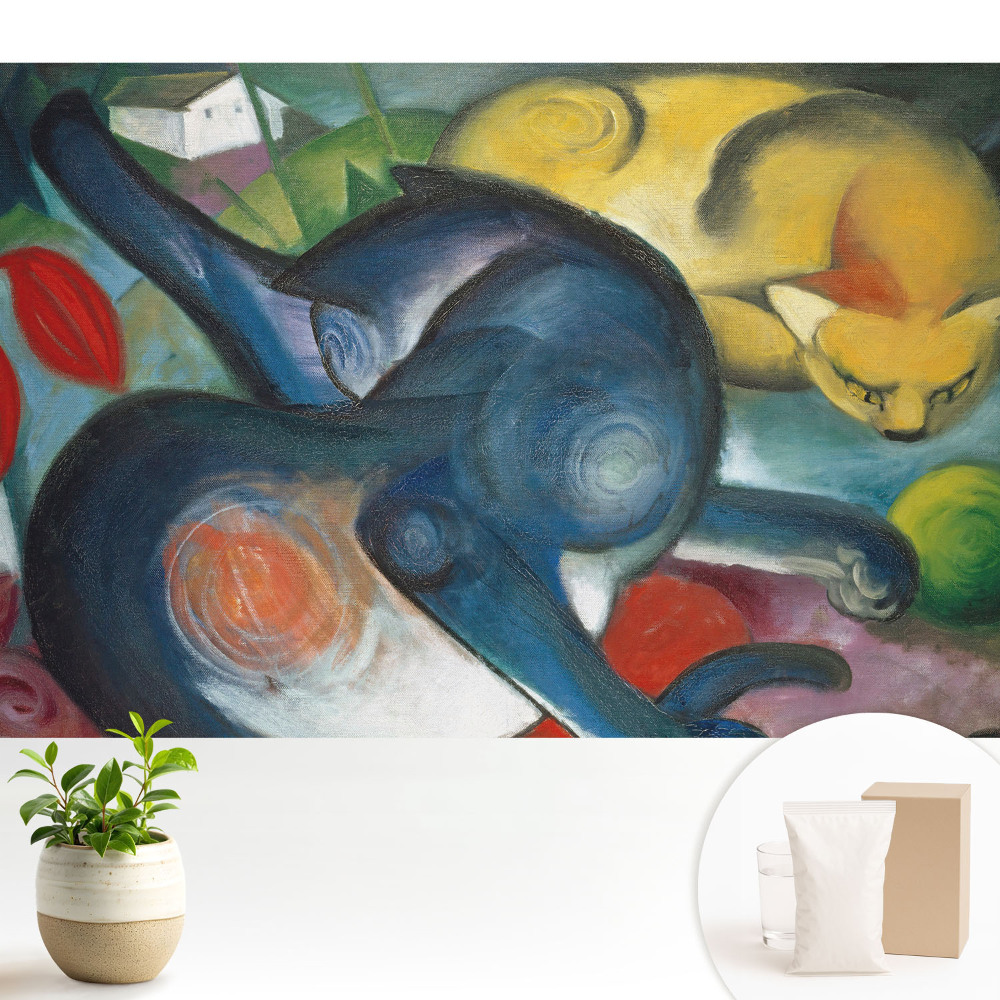 Pisici abstracte colorate într-un peisaj