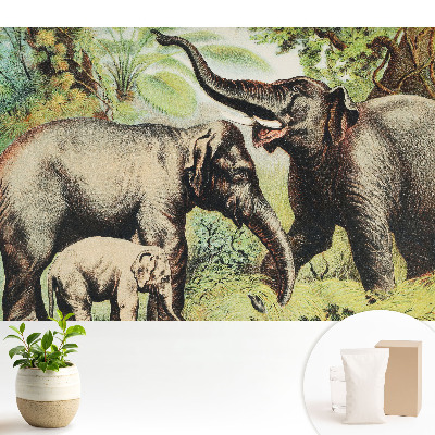 Familie de elefanți pe fundalul junglei