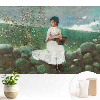 Flori și o fată pe perete