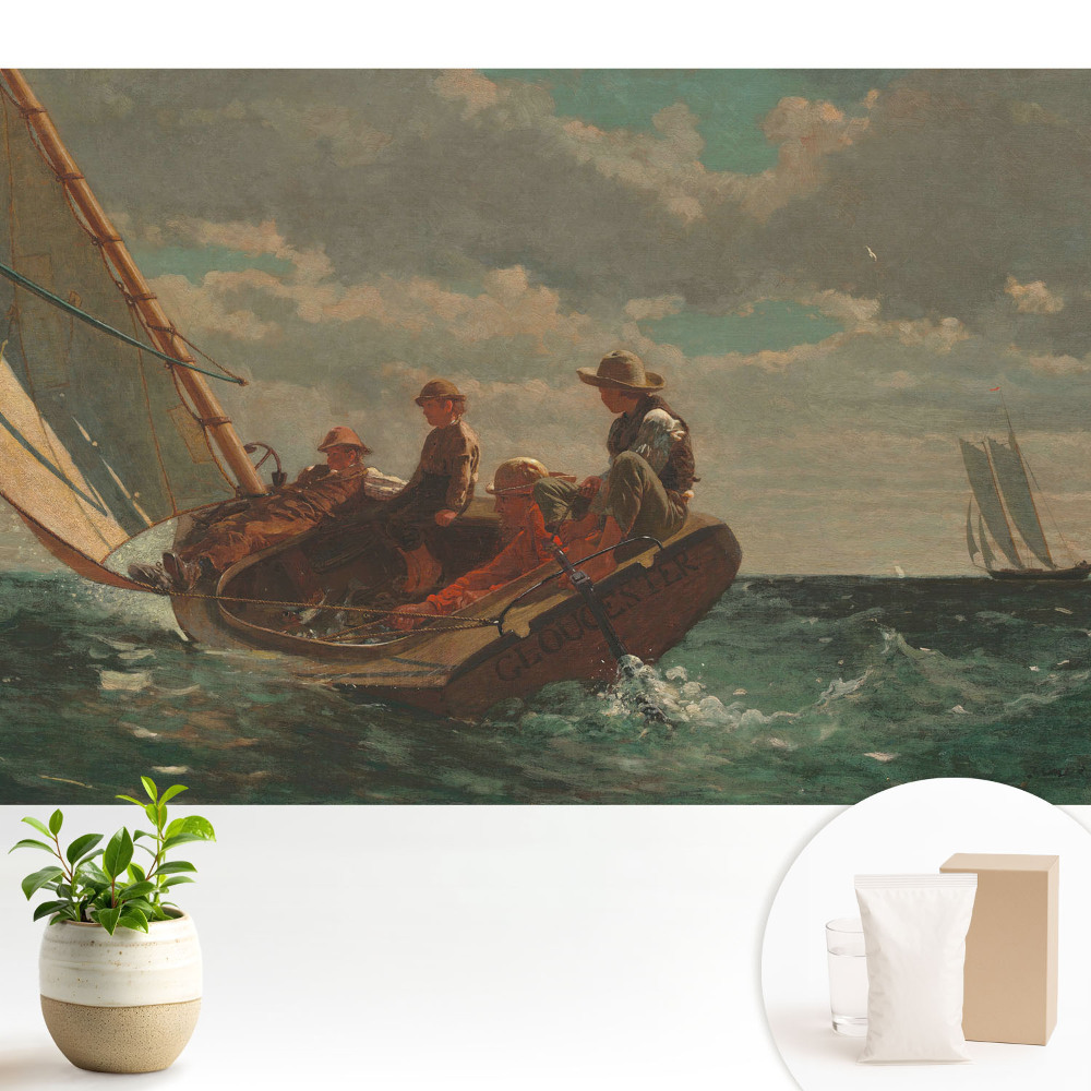 O barcă pe o mare furtunoasă cu un grup de oameni