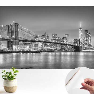 Panoramă nocturnă a metropolei, podului și zgârie-norilor