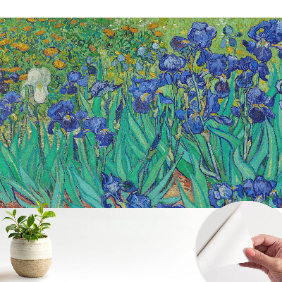 Iriși violet într-o grădină verde