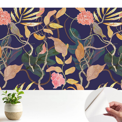 Floră exotică pe fundal albastru marin