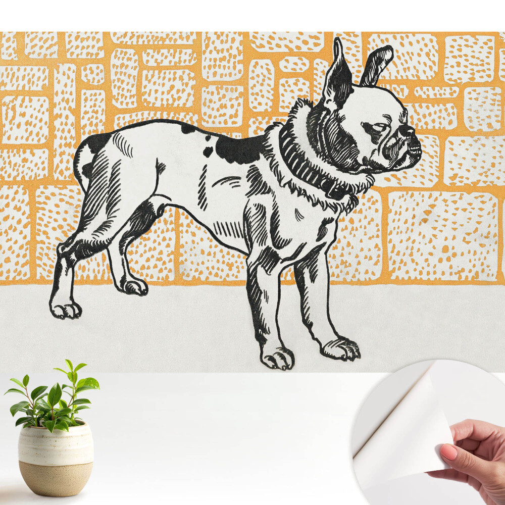 Un câine pe un fundal de cărămizi în stil retro