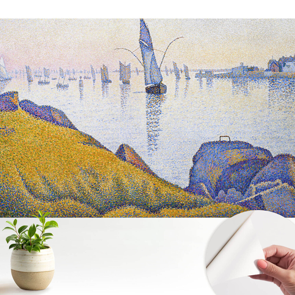 Peisaj litoral cu bărci cu pânze