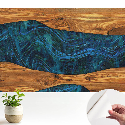 Mozaic abstract din lemn și albastru