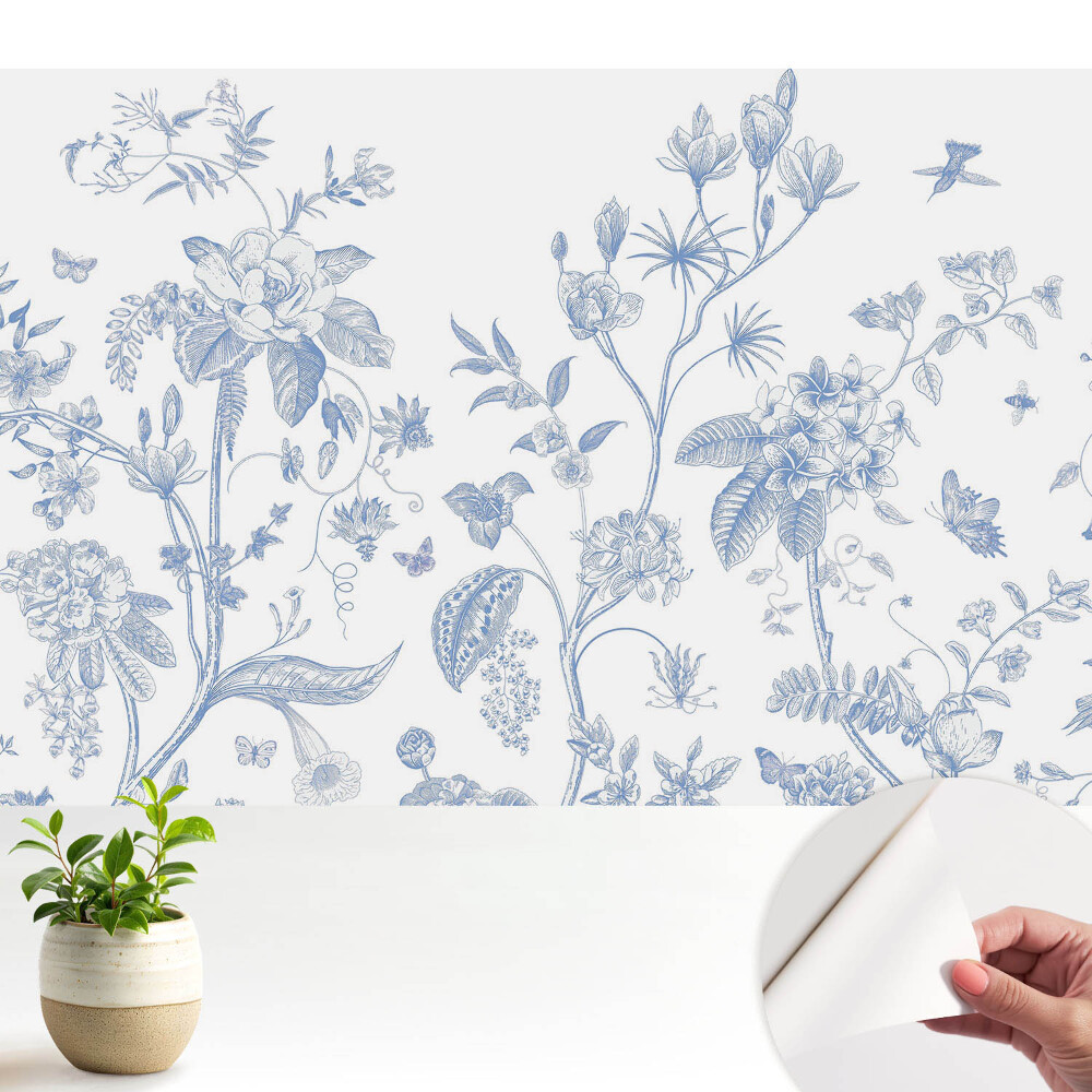 Flori și păsări albastre delicate