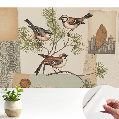 Păsări pe o ramură colaj vintage