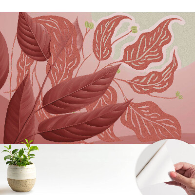 Frunze roșii pe fundal roz