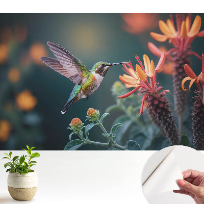 Colibri printre plante cu flori