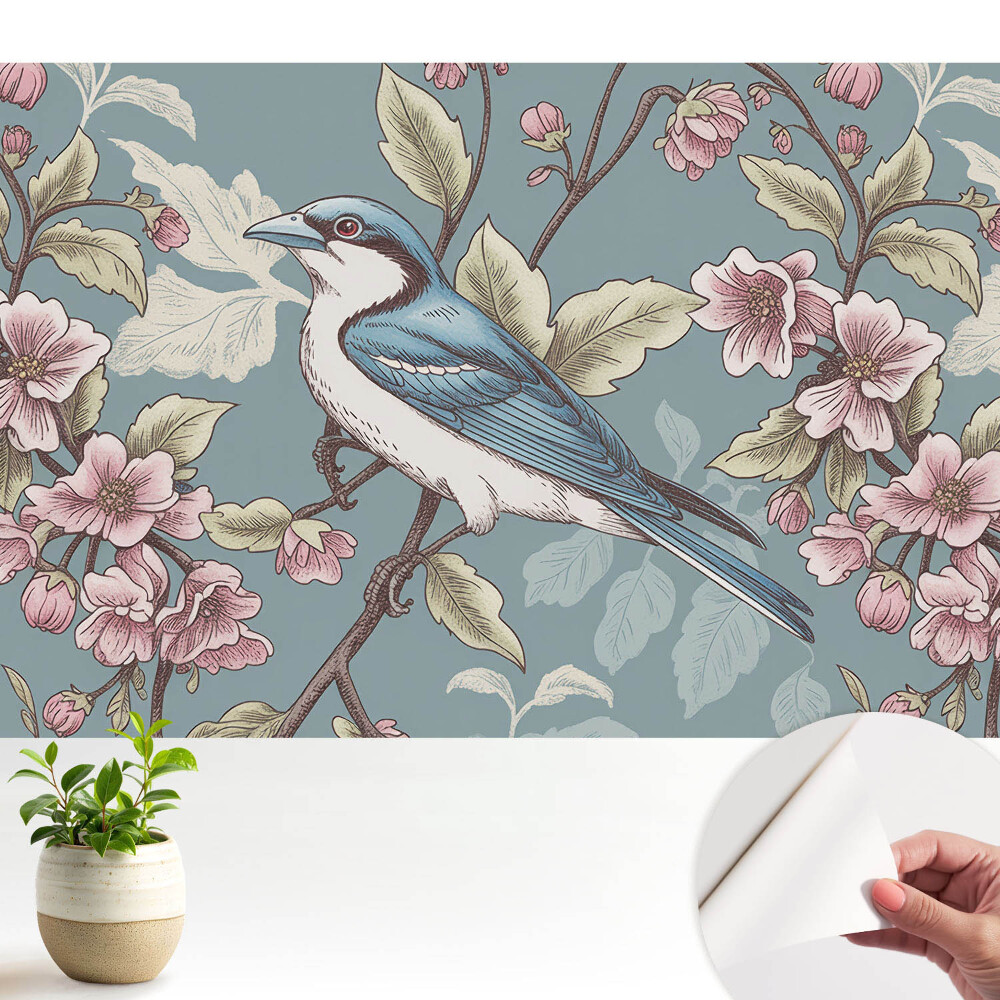 O pasăre și crengi de cireș înflorite