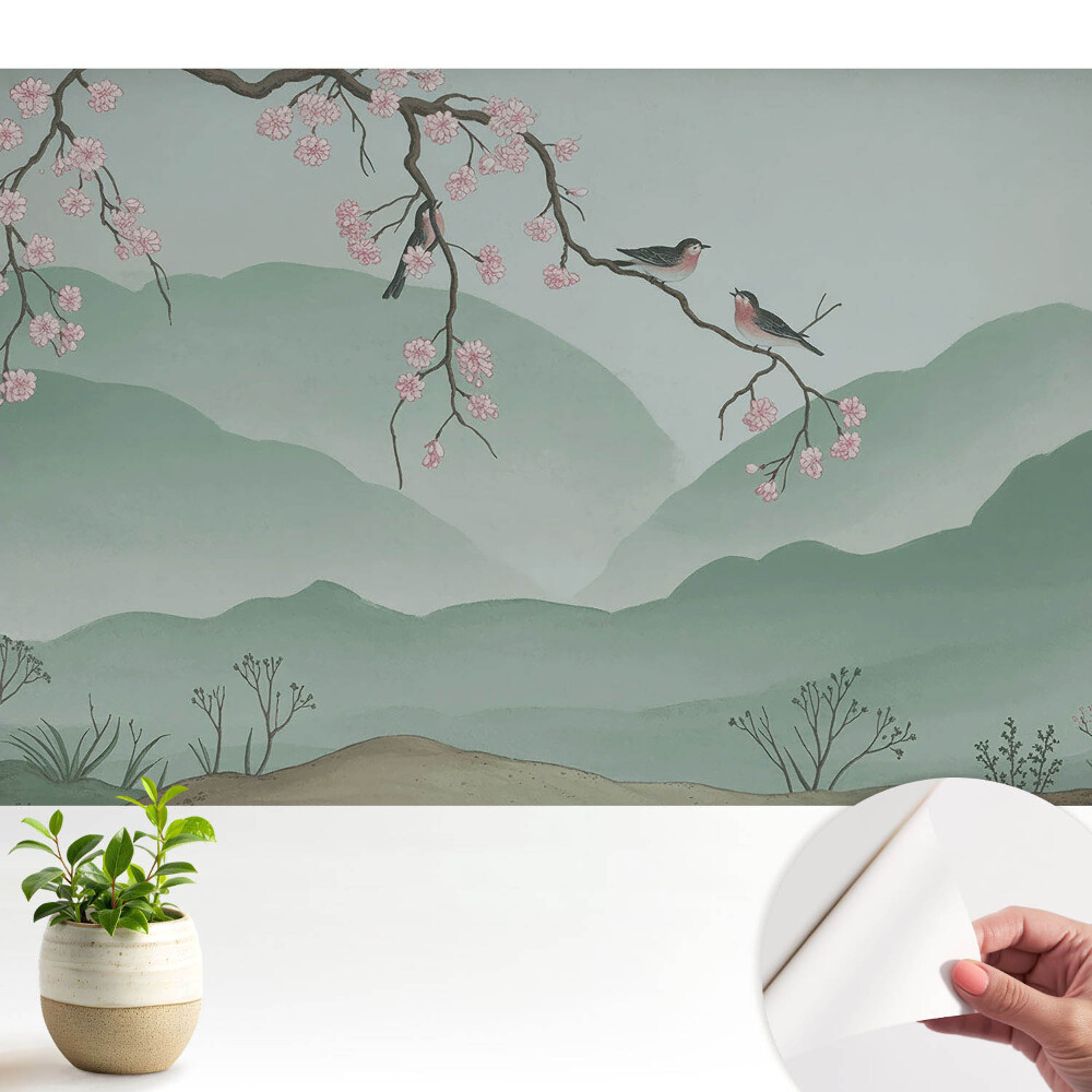 Flori și păsări pe fundalul dealurilor