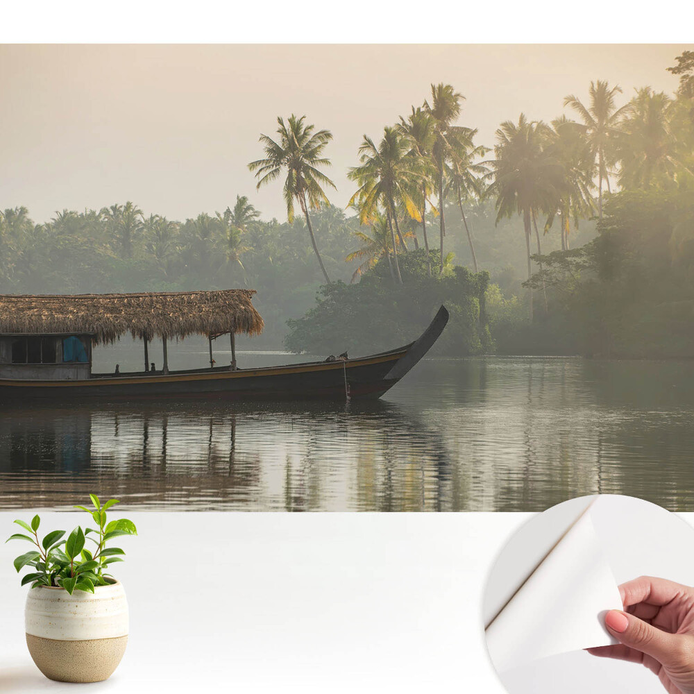 Peisaj mistic cu o barcă și palmieri