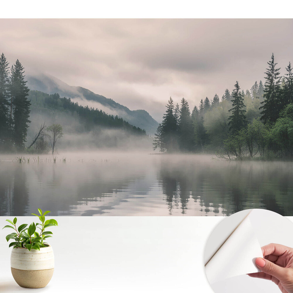 Ceață peste lac printre munți