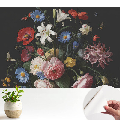 Buchet floral clasic cu decor de insecte