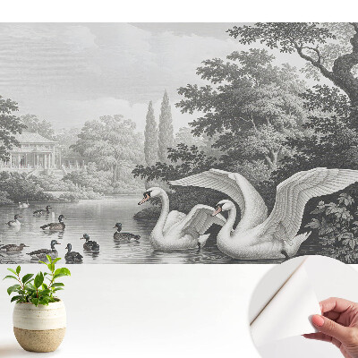 Un lac cu lebede și rațe în stil clasic