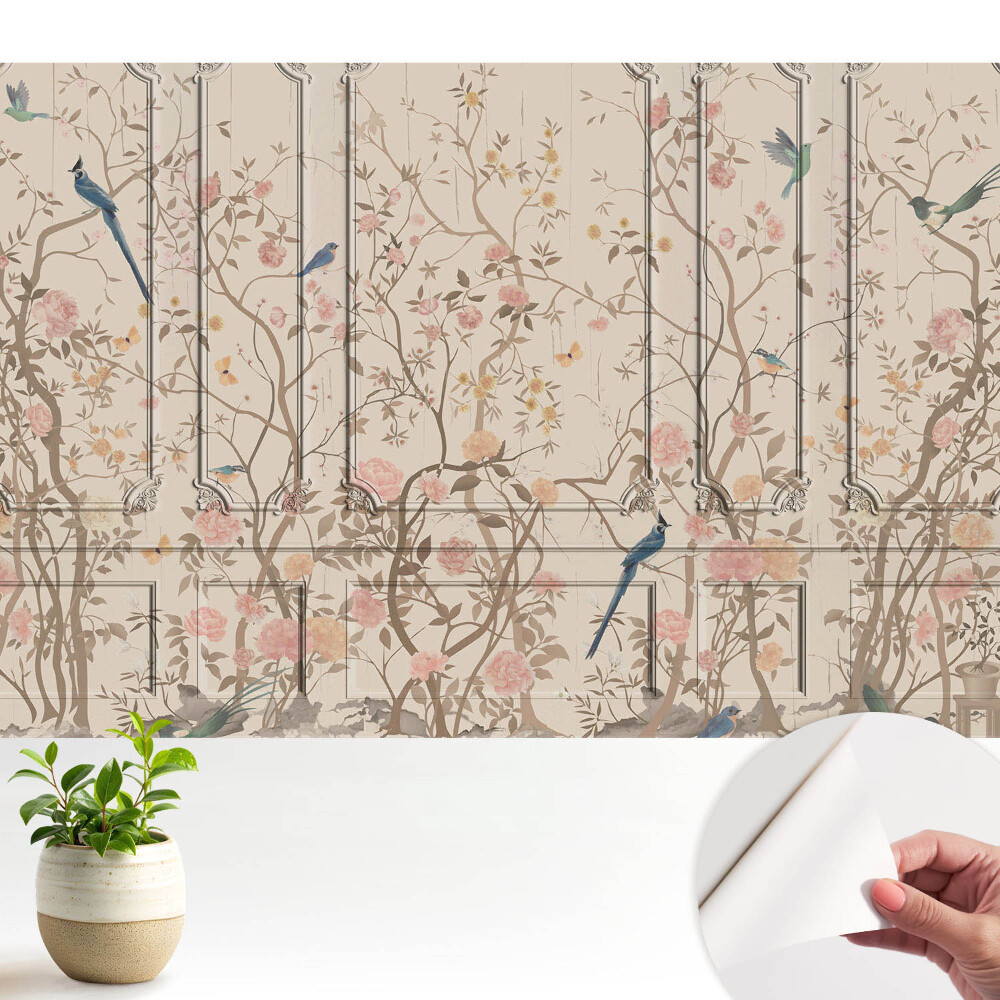 Păsări și trandafiri pe fundalul panourilor