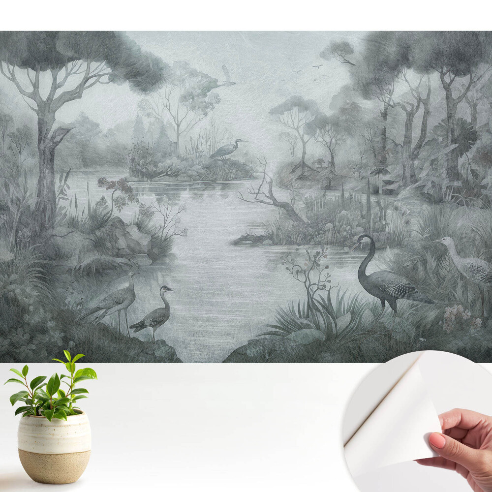 Peisaj misterios de pădure lângă lac