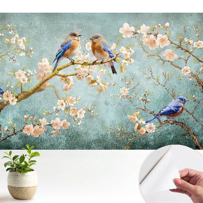 Păsări pe ramuri înflorite în tonuri pastel