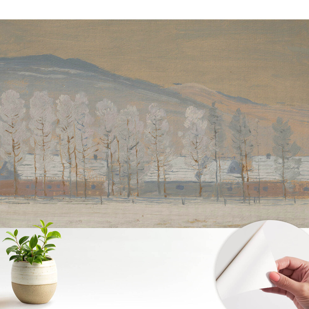 Peisaj montan de iarnă cu căsuțe pitorești