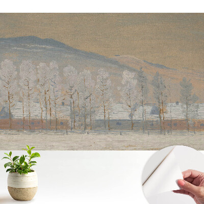 Peisaj montan de iarnă cu căsuțe pitorești