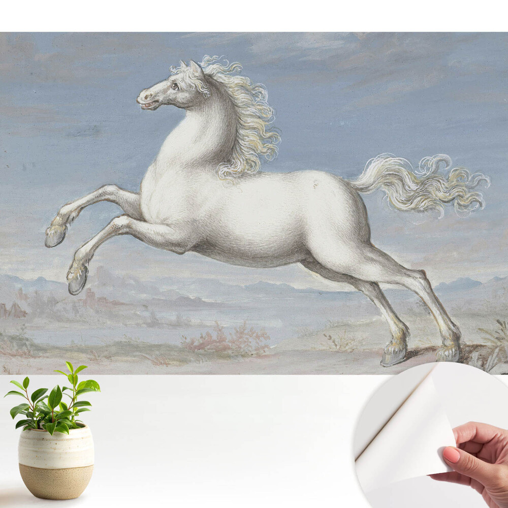 Un cal alb într-un salt dinamic