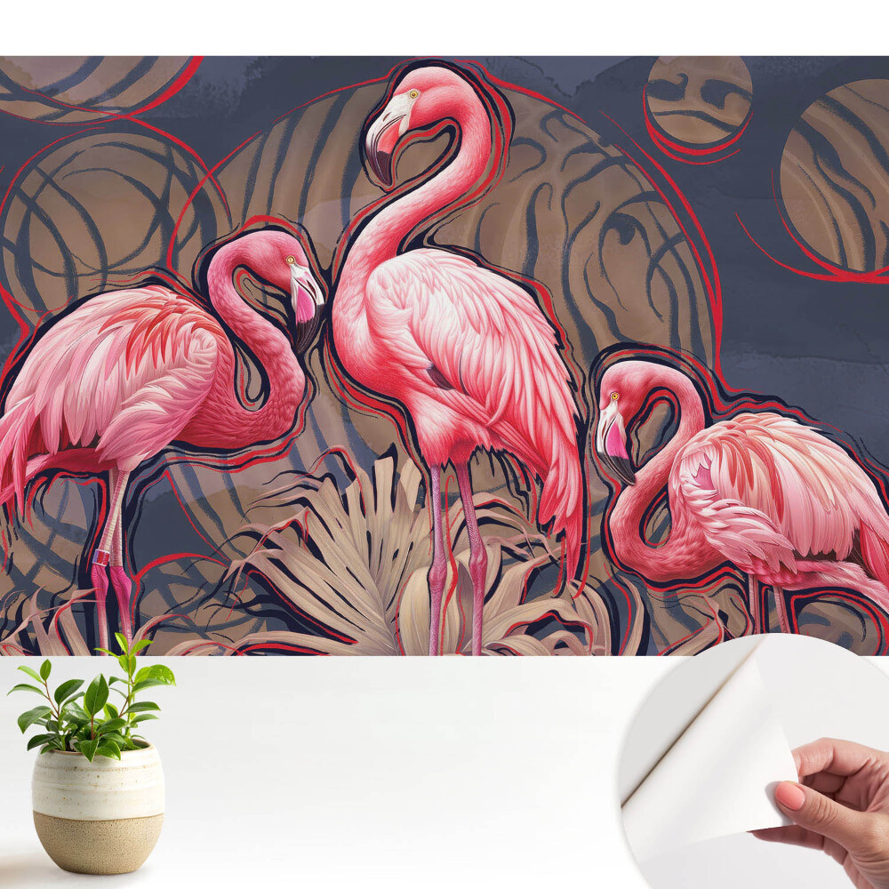 Compoziție armonioasă cu fundal abstract și flamingo