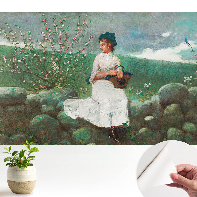 Tablou decorativ cu flori și portret de fată pentru perete