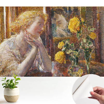 O siluetă gânditoare înconjurată de flori colorate