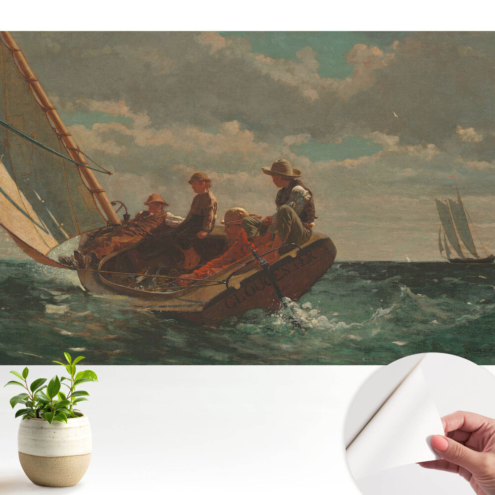 O barcă pe o mare furtunoasă cu un grup de oameni