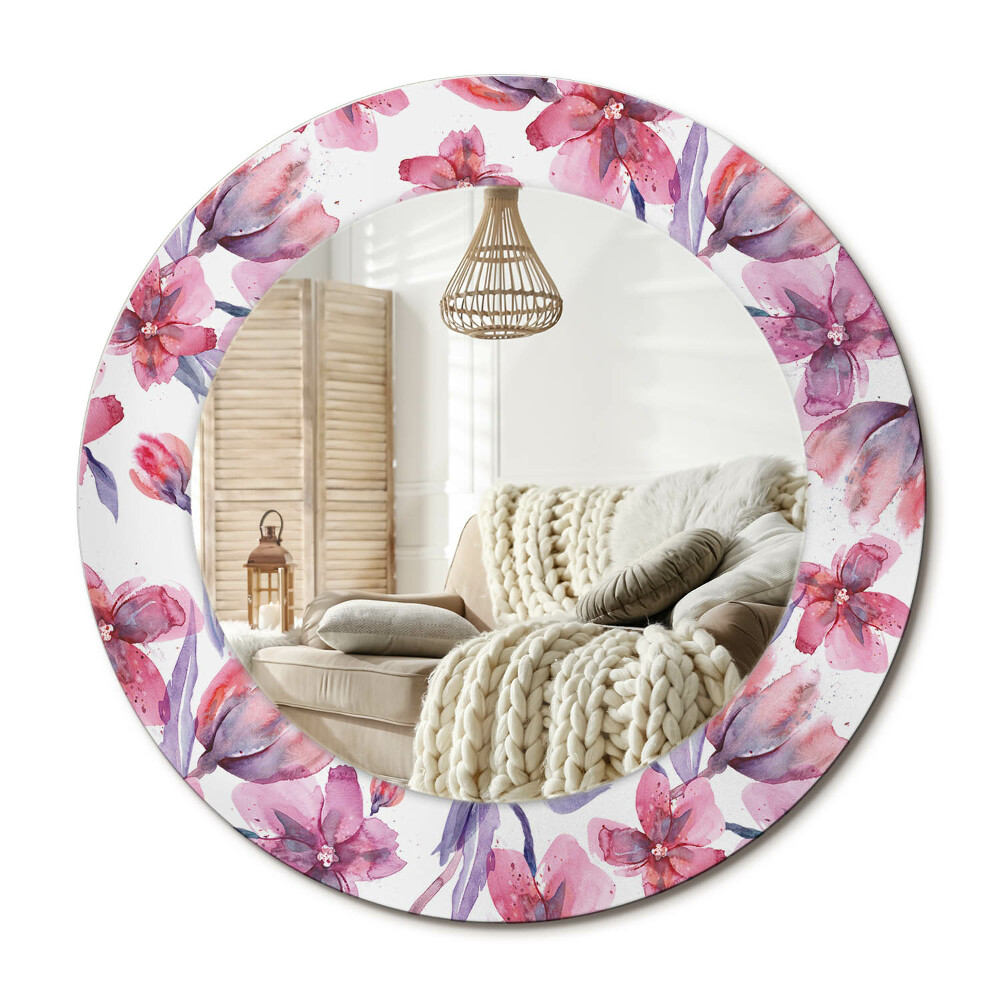 Decor oglinda rotunda Flori în acuarelă