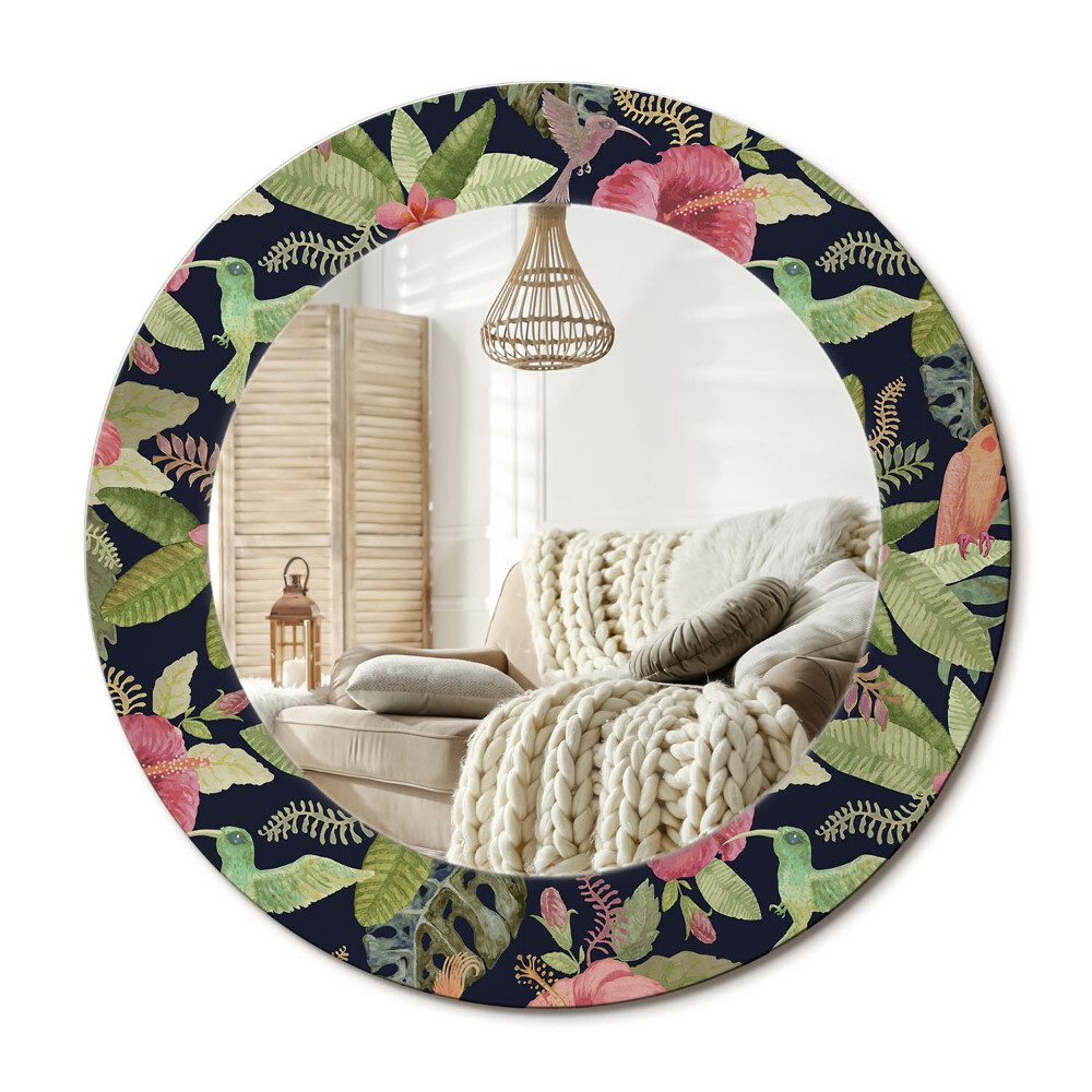 Oglinda rotunda imprimata Flori de hibiscus