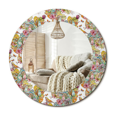 Oglinda rotunda cu rama imprimata Flori de basm