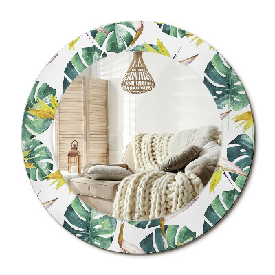 Oglinda perete decorativa rotunda Frunze tropicale