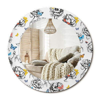 Oglinda rotunda cu rama imprimata Fluturi colorați